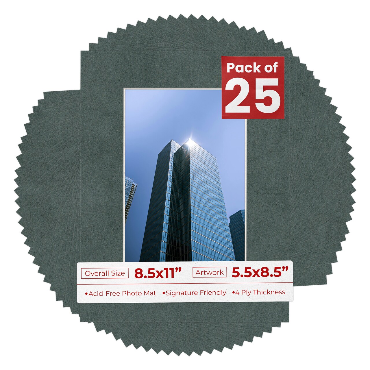 Dark Grey Suede Mat Board for 8.5x11 Frames - Fits 5.5x8.5 Photos